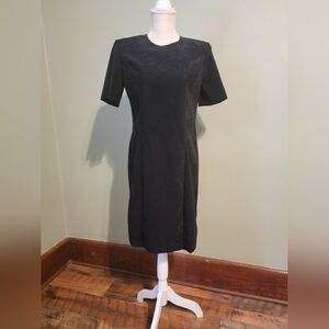 Vintage Miss Dorby Size 12 Black Suede Like Midi Dress Front Slit Office R8